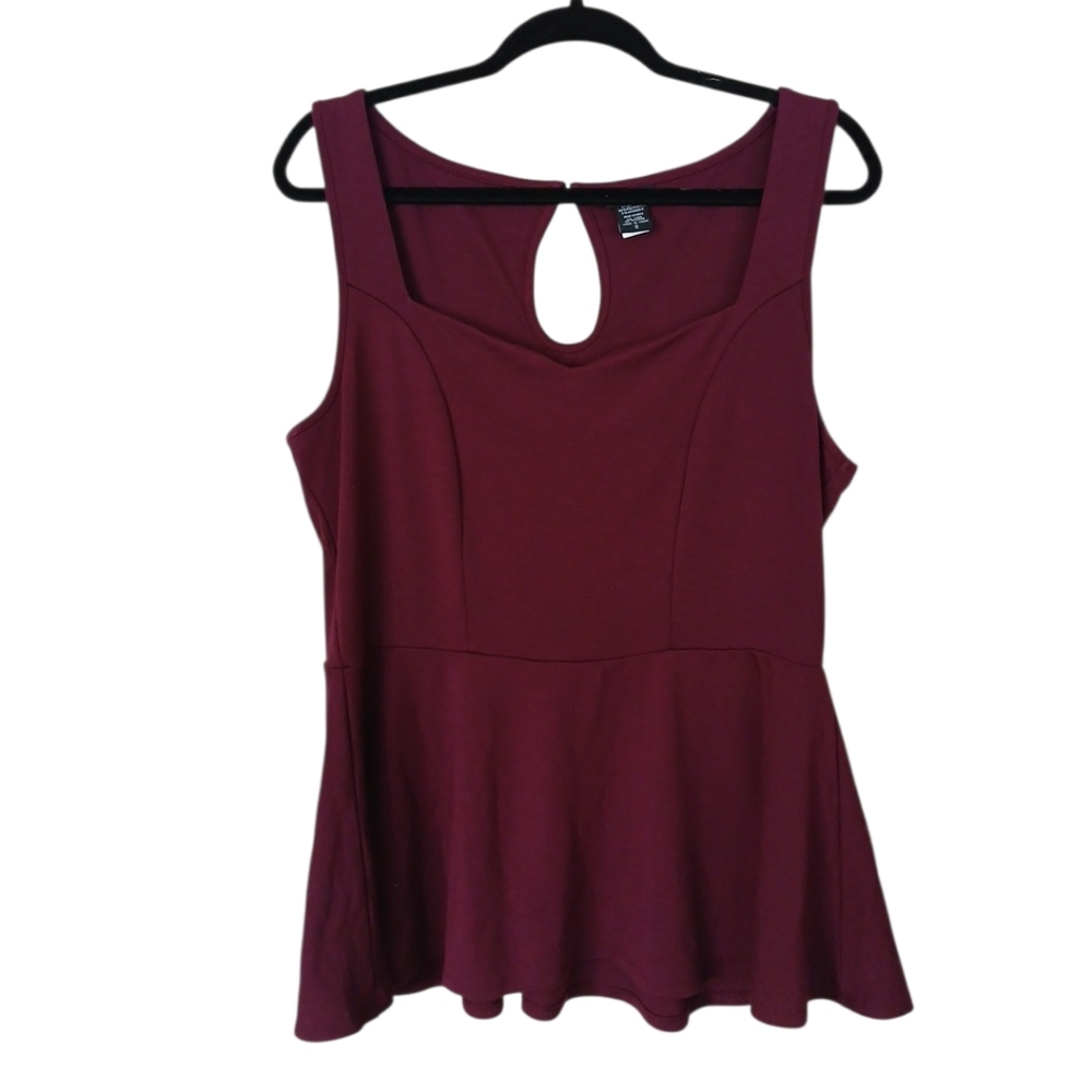 Torrid Solid Burgundy Sleeveless Peplum Style Top Size 0